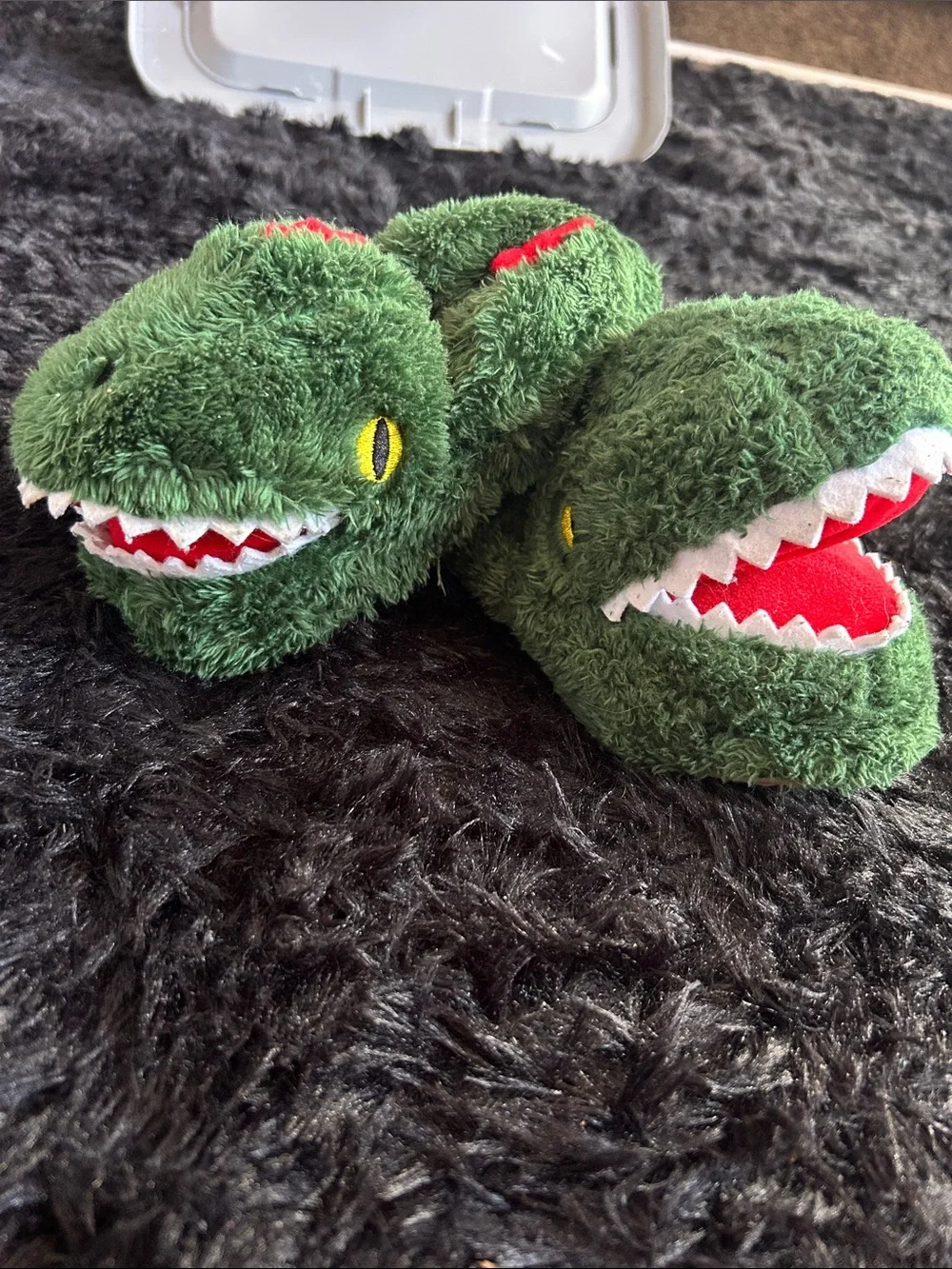 Green Crocodile Plush Pet Slippers with Red Mouth Detail